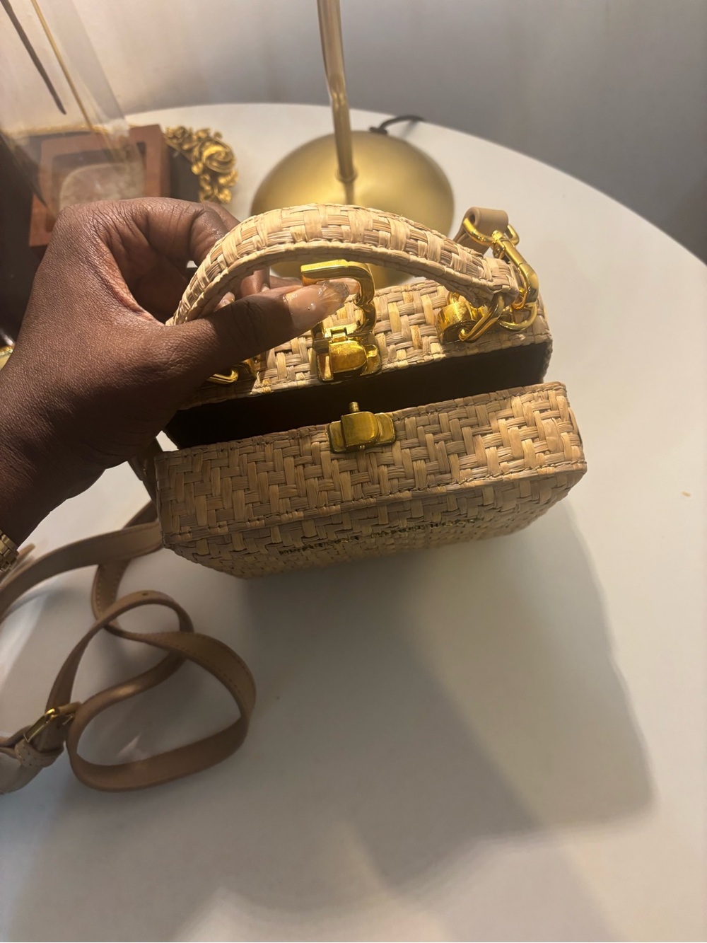 Brandon Blackwood Natural Beige Woven Top-Handle Mini Bag with Gold Hardware - Picture 5 of 7